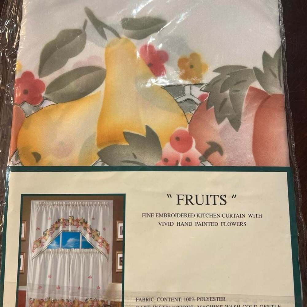Vintage Fruits 3-Piece Embroidered Kitchen Curtain Set